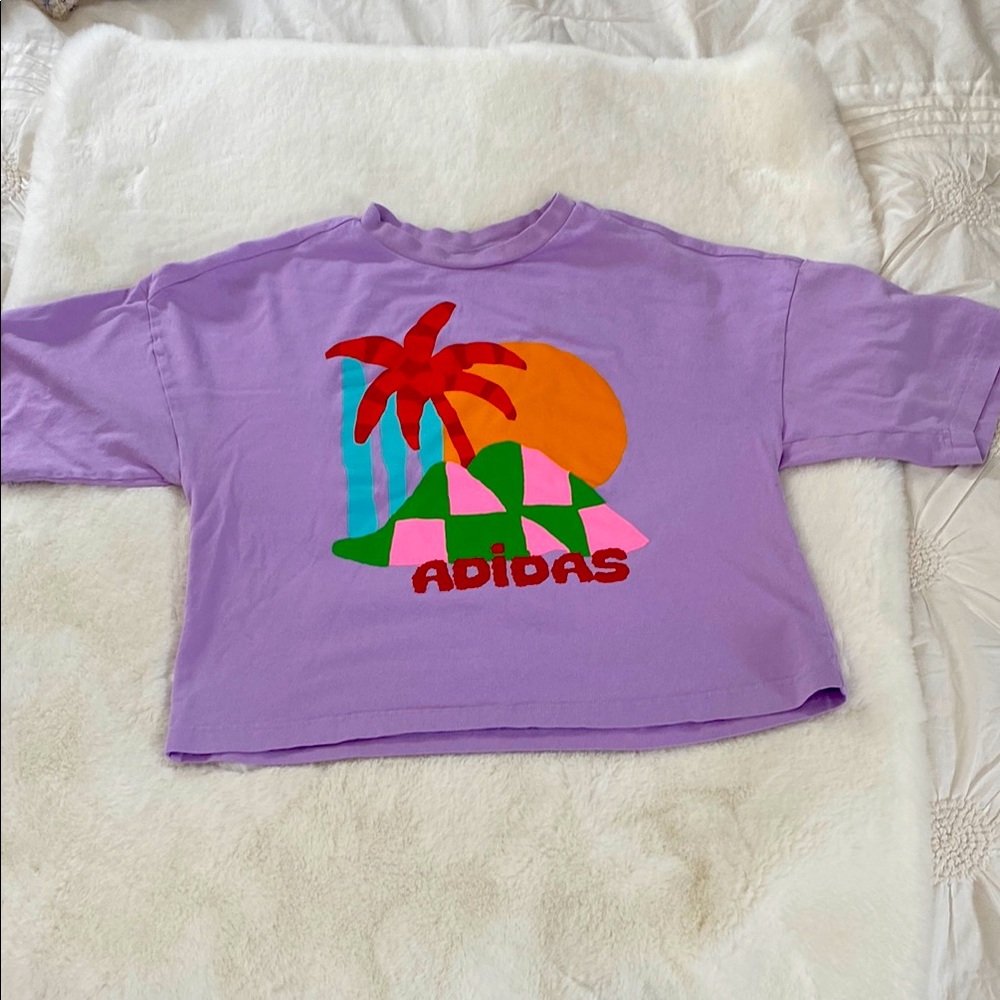 Adidas Purple Red Short Sleeve Cropped Tee. Size XS.